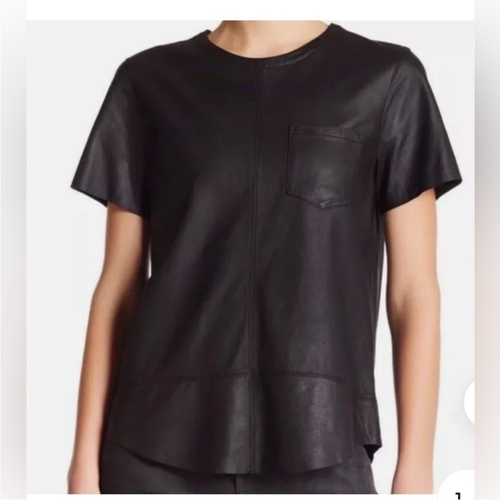 AG Adriano Goldschmied Grey Leather Women's short sleeve Top Sz:S